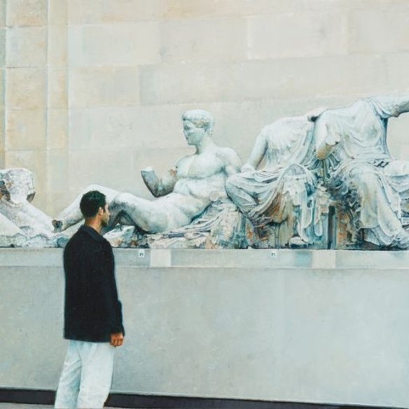 Archibald Prize 2022 finalist, 'Michael Zavros At the British Museum' self portrait. Oil on board.