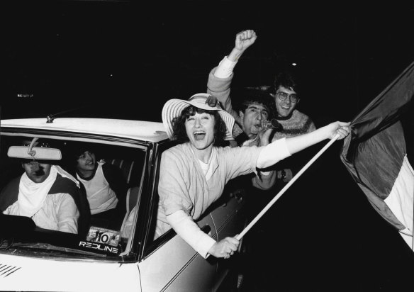 Soccer fans in Norton street Leichhardt after Italy’s win in the World Cup. July 12, 1982. 