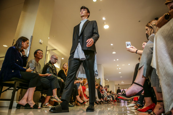 A model wears a design by MNDATORY at the National Designer Award at David Jones on Thursday.