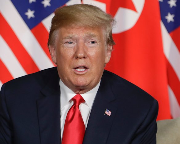 U. S. President Donald Trump answers a question during his meeting with North Korea leader Kim Jong Un.