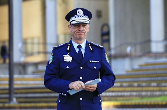 Police Commissioner Andrew Scipione leaves the Sydney Police Cente for a press conference on the terrorist raids.