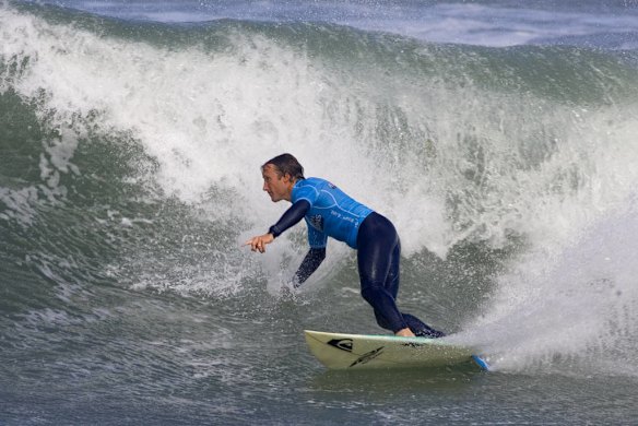 Jockey Damien Oliver surfing at Bells Beach in 2006.