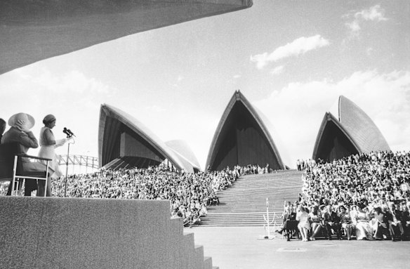 Queen Elizabeth II officially opens the Sydney Opera House in 1973