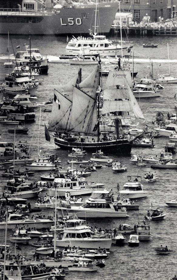Tall ship Svanen joins the First Fleet re-enactment party.