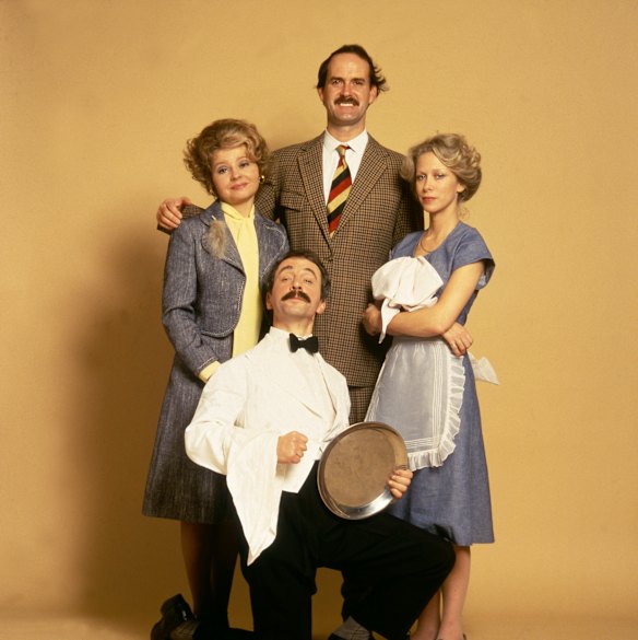  Basil Fawlty (John Cleese), Manuel (Andrew Sachs), Sybil Fawlty (Prunella Scales) and Polly (Connie Booth). 