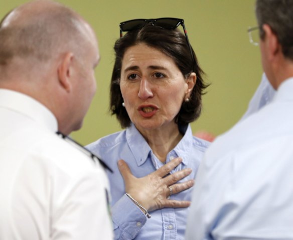 NSW Premier Gladys Berejiklian is seen during a visit to Club Taree Evacuation Centre in Taree, New South Wales. 