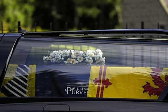 The coffin containing the body of Britain's Queen Elizabeth II leaves Balmoral Castle in Scotland.