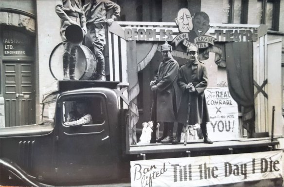  Truck advertising the New Theatre's production of anti-fascist play "Till the Day I Die" in Sydney, circa September 1941. The ban on the play had been recently lifted.