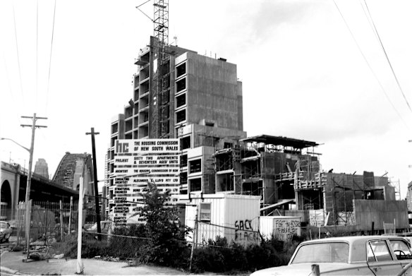 The Housing Commission flats at Cumberland Street, The Rocks during construction on 17 September 1979. 