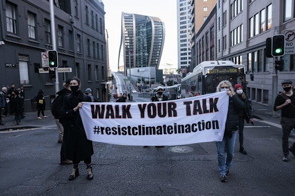 Blockade Australia climate change protestors swarm the CBD. 