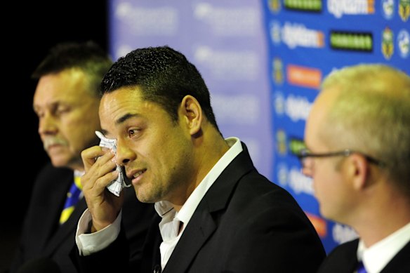 The Hayne Plane: Jarryd Hayne wipes away tears as he announces he's leaving Parramatta.