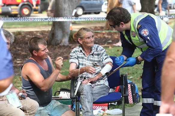 Injured attended to in local park, after a train hit a buffer at Richmond Station. 