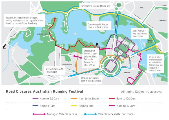 These Canberra roads will be closed on Sunday for the marathon, half marathon and ultra marathon events at the Australian Running Festival.