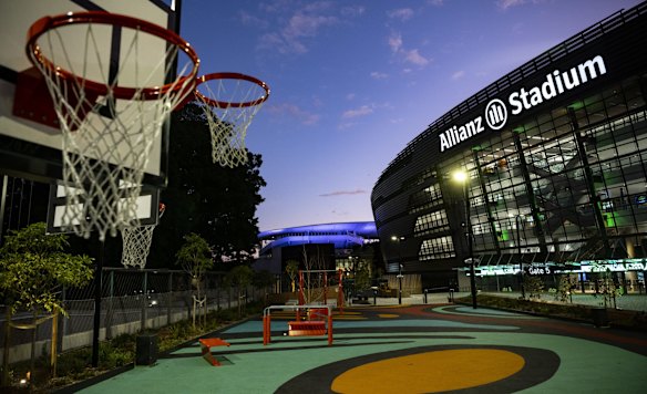 Basketball hoops feature in the stadium's external concourse.