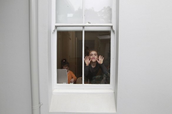 The fourth day of homeschooling for Florence, playing here with her sister Grace.