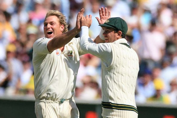 Come in spinner. Ponting and Shane Warne celebrate a wicket during the Boxing Day Test in Melbourne in December 2006.