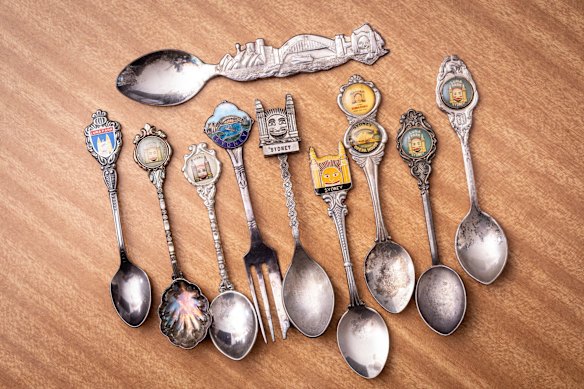 A collection of spoons from different eras in Nicole Brett's Luna Park collection. Photo: Paul Harris