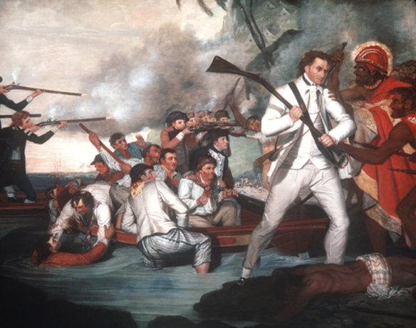 <i>Death of Captain Cook</i>, by George Carter, oil on canvas. 