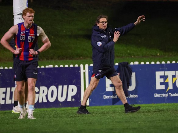 On the tools: Essendon great James Hird in action at Port Melbourne Football Club this week.