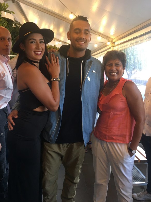 Nick Kyrgios on Sunday night with his mother, Norlaila, and sister, Halimah.