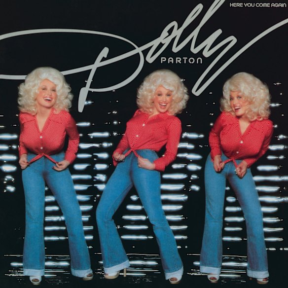 Even the simplest of Parton’s looks have become iconic, such as the red shirt and blue jeans worn on the cover of her 1977 album Here You Come Again.
