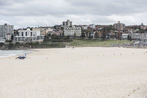 Bondi Beach closed and empty.