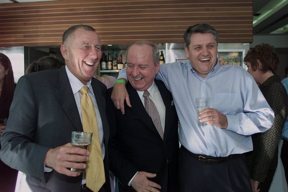 Happier times: John Singleton, Alan Jones and Ray Hadley in 2002.