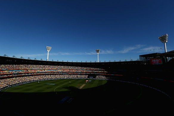 MELBOURNE, AUSTRALIA - MARCH 29:  A general view during the 2015 ICC Cricket World Cup final match between Australia and New Zealand at Melbourne Cricket Ground on March 29, 2015 in Melbourne, Australia.  