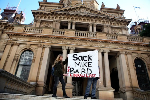 Protesters gather in Sydney's CBD to oppose the draconian laws and polices of NSW State Premier Mike Baird and his Liberal Government.