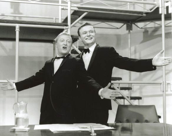 Graham Kennedy and Bert Newton on the set of In Melbourne Tonight, October 1964.