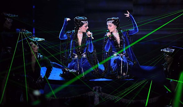 Armenia's entry into the Eurovision 2009 song contest Inga and Anush performs during the first semi-final round in Moscow on May 12, 2009.