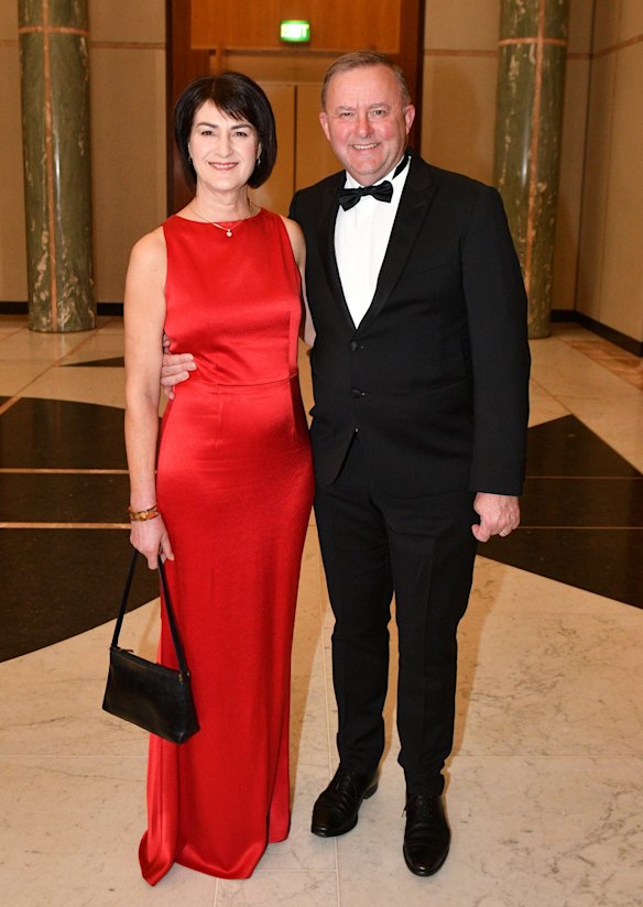 Shadow Minister for Infrastructure Anthony Albanese and wife Carmel Tebbutt arrive for the annual Mid Winter Ball at Parliament House in Canberra, Wednesday, September 12, 2018.