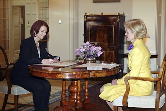 Prime Minister Julia Gillard with Quentin Bryce at Government House.