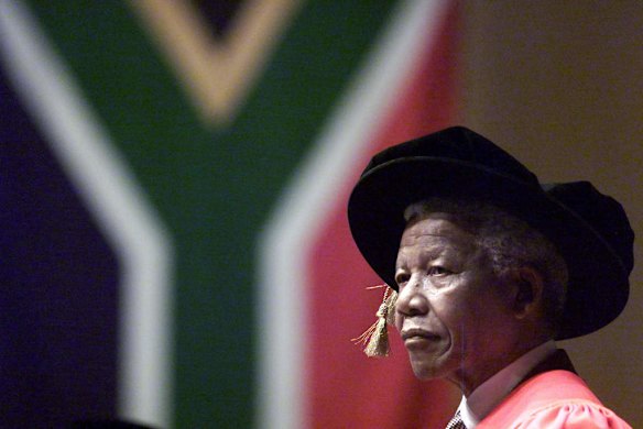 Nelson Mandela at ANU Honorary Degree Ceremony.   Photograph by Gabriele Charotte