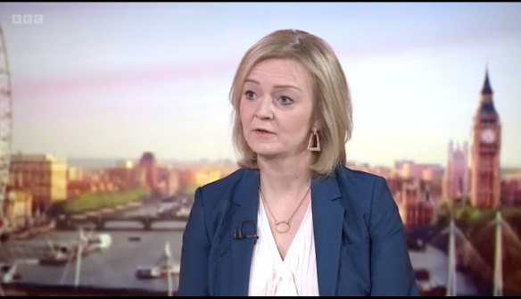 Foreign Secretary Liz Truss appears on the BBC’s Sunday Morning, Sunday, February 25, 2022.