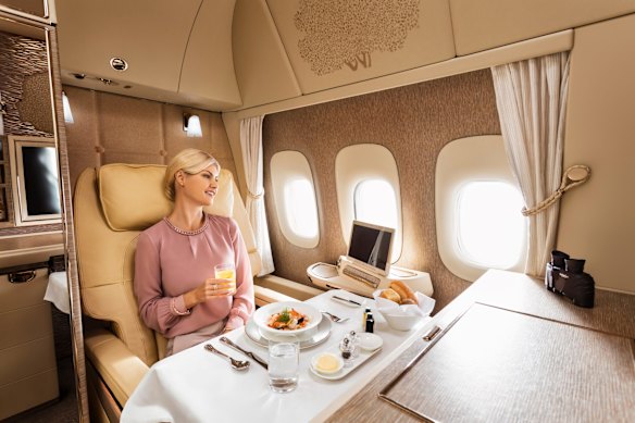 Emirates' new first class suite on board its Boeing 777s.