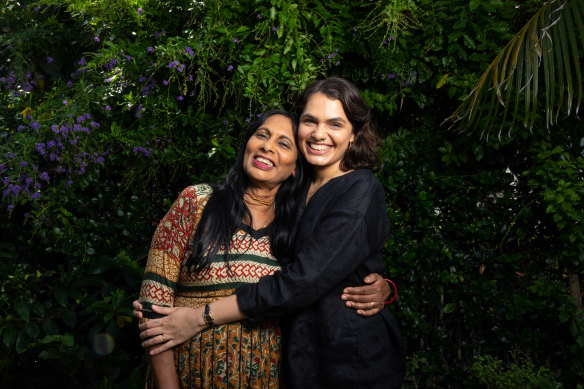Brisbane artist Sancintya Mohini Simpson and her mother Indarami Simpson in her back garden in Brisbane.