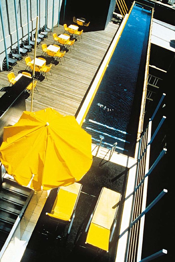 SWIM AND SHOP: Adelphi Hotel, Melbourne. The Adelphi's heated salt water pool is cantilevered over Flinders Lane allowing swimmers a unique view from nine levels above the street. 