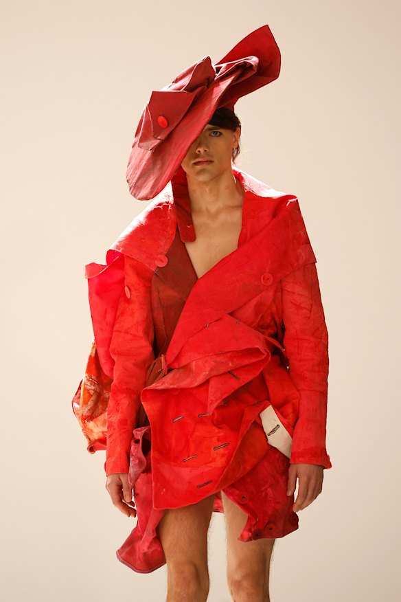 Models at the Iordanes Spyridon Gogos show walked in the gallery space at UNSW in Paddington.