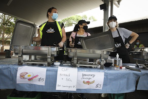 Democracy sausages for sale at Cammeray Public School during the Willoughby byelection.