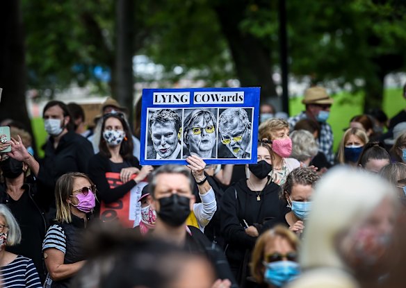Women rally against the governments reaction to alleged sexual assault against women by politicians and political staffers and the toxic masculinity that is said is exist at Parliament house.