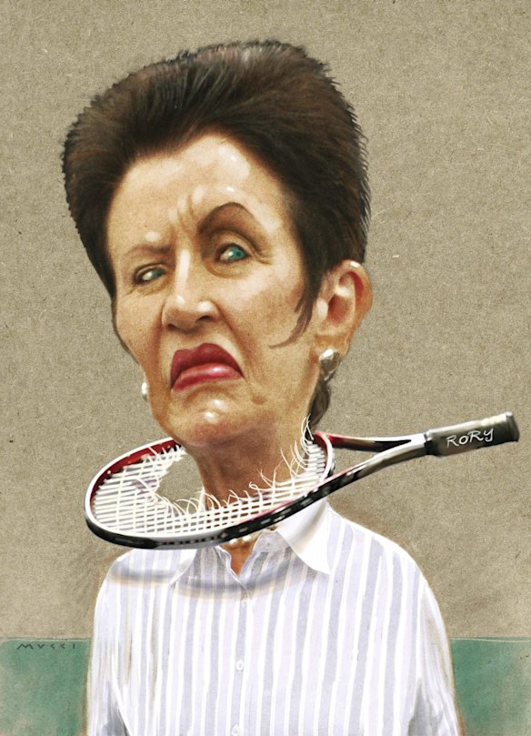 Clover Moore impaling a tennis racket. 