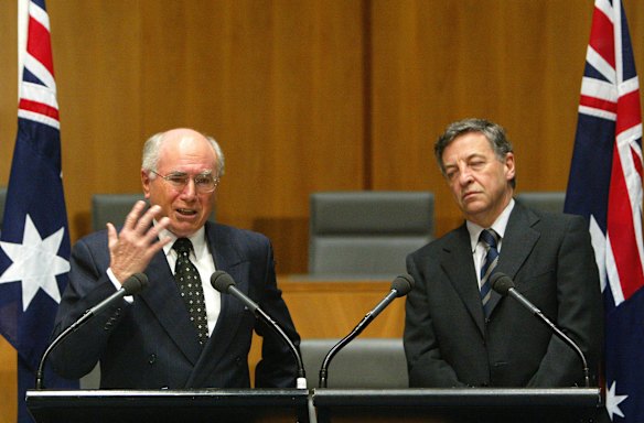 John Howard and Robert Hill on the day they announced Australia would send special forces back to Afghanistan.
