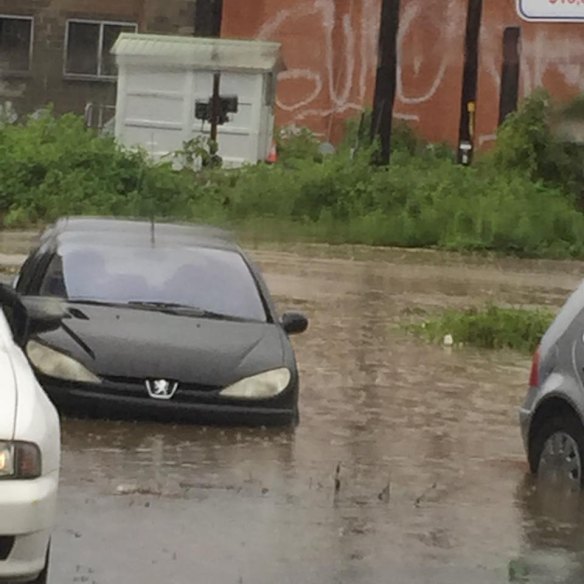 Sydney storm flooding in Cowper Street Granville at 8:45am today.