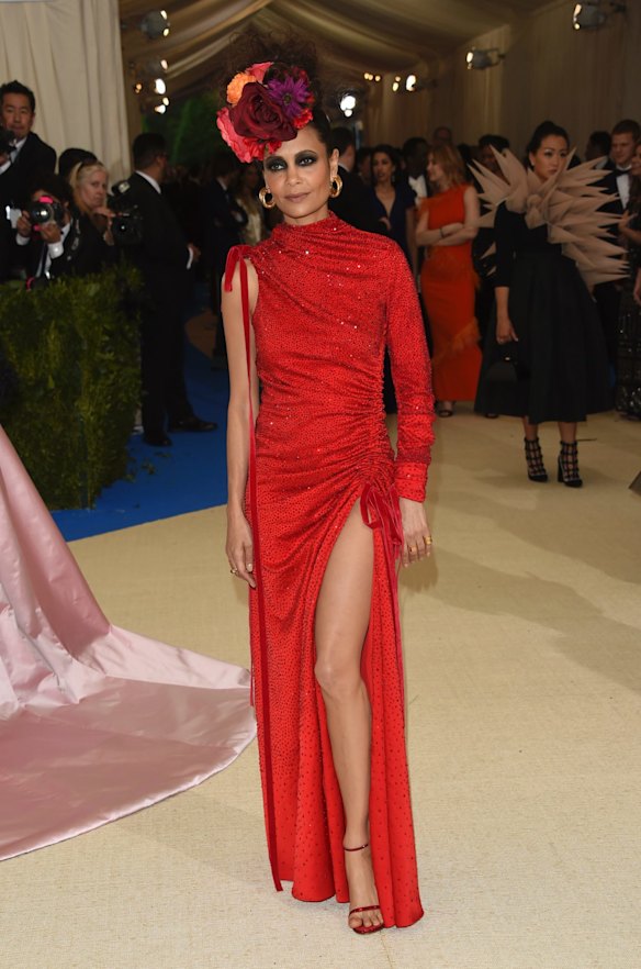 Thandie Newton attends The Metropolitan Museum of Art's Costume Institute benefit gala celebrating the opening of the Rei Kawakubo/Comme des Garcons: Art of the In-Between exhibition on Monday, May 1, 2017, in New York.