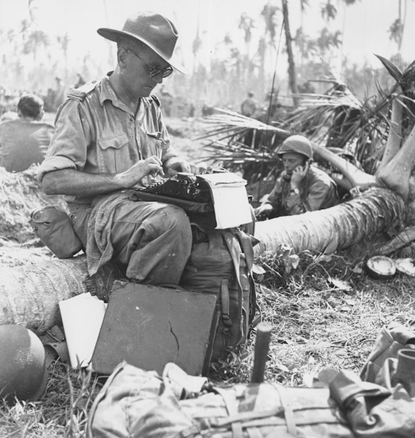 Sydney Morning Herald war correspondent Harry Summers dispatching copy at Morotai in September 1944, after that allied forces landed on the island.