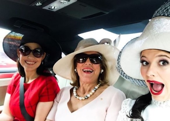 "Three generations of fabulous hats en route to the Melbourne Cup", Packer scion Francesca Packer Barham has posted this of her mother Gretel and grandmother Ros as the first ladies of Crown head to Flemington.
