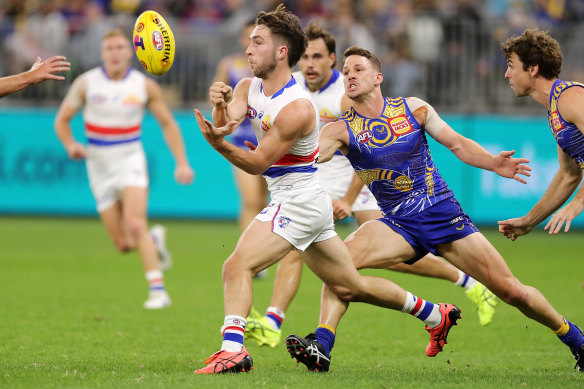 Rhylee West is determined to hold his spot and played an important role in the Western Bulldogs’ victory over the West Coast Eagles on Saturday night. 