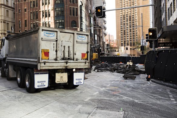 The George, Bridge and Grosvenor Streets intersection where light rail preparation works have begun.