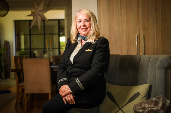 Former stewardess Marion Bradley (pictured in her flight uniform) met two people from the same September 11 flight grounded in Gander, Newfoundland, when she attended the Melbourne premiere.